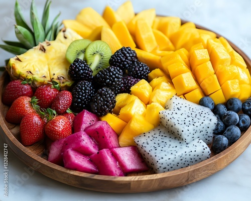 Vibrant fruit platter with assorted colors.
