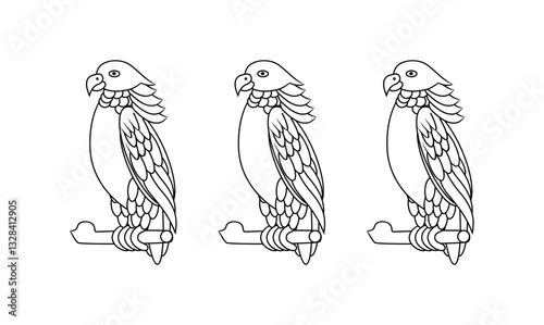 Macaw parrot vector, parrots, bird vector icon in flat style. black and white.