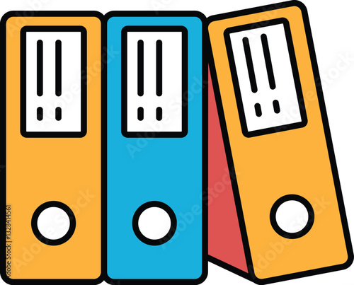 Three orange and blue binders stacked on top of each other