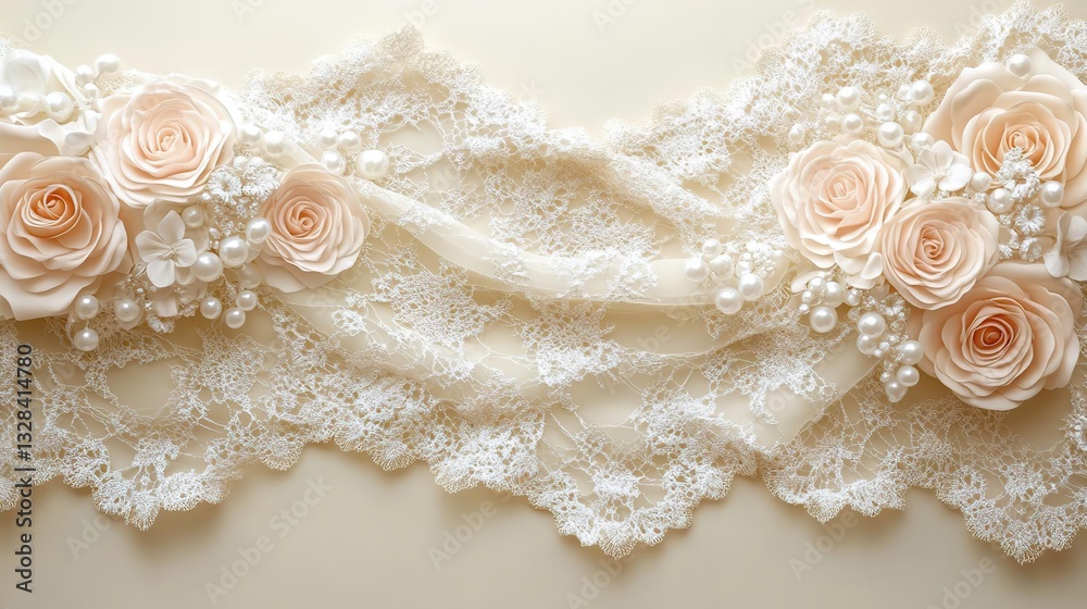 Fototapeta premium two white laces with pink roses on them