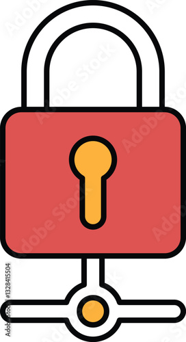 A red lock with a yellow keyhole