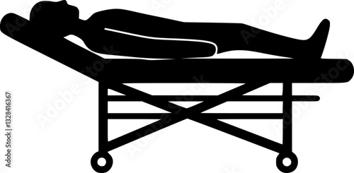 vector silhouette of a person lying on a gurney on a white background .
