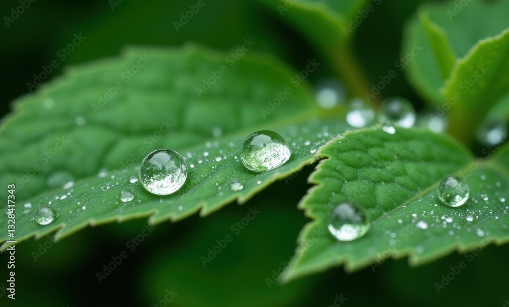 Close-up of green leaves with droplets Close-up of green leaves with droplets