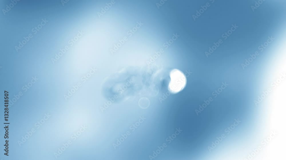 Close-up of bubble particles floating in the air. The blue bubbles contain many small bubbles inside. 3D cosmetic serum animation, advertising background. Bubble particles move closer to the camera