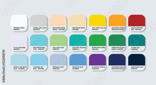 Anesthesiologist Color Guide Palette with Color Names. Catalog Sample Anesthesiologists with RGB HEX codes and Names. Anesthesiologist doctor Color Palette, bright light multicolor Color Palette.