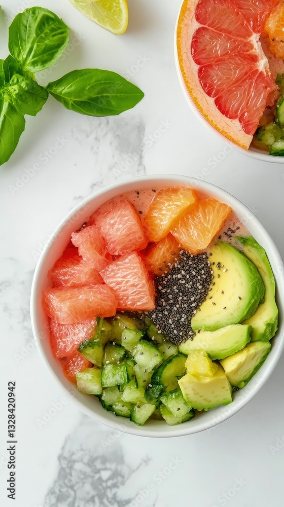 Fresh fruit meal prep bowls with grapefruit and avocado healthy kitchen food photography bright clean vibrant concepts Fresh fruit meal prep bowls with grapefruit and avocado healthy kitchen food photography bright clean vibrant concepts