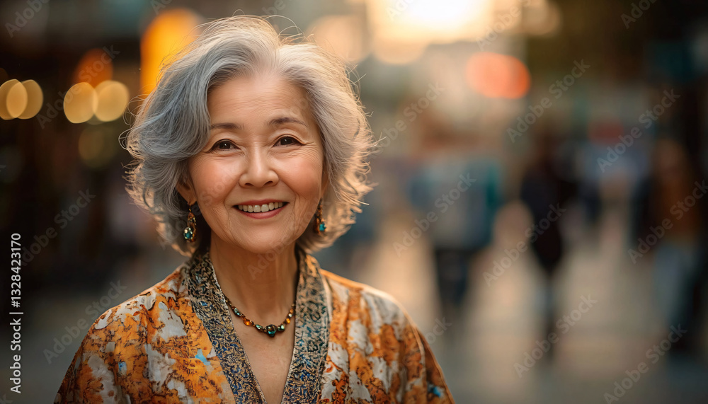 A joyful elderly woman smiling in a city setting, perfect for ads targeting seniors, lifestyle blogs, or community events focused on inclusivity and warmth. A joyful elderly woman smiling in a city setting, perfect for ads targeting seniors, lifestyle blogs, or community events focused on inclusivity and warmth.