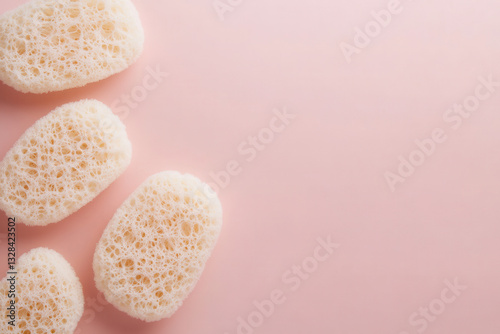 Gentle cleansing action with natural sponges minimalist style beauty products soft lighting close-up view skincare essentials