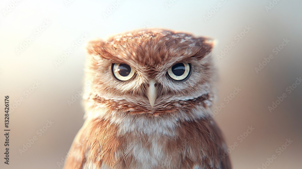 Naklejka premium Portrait of brown owl with intense gaze, detailed feathers, nature background