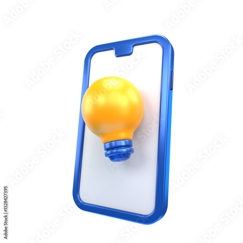 3D Smartphone with Lightbulb Icon 
