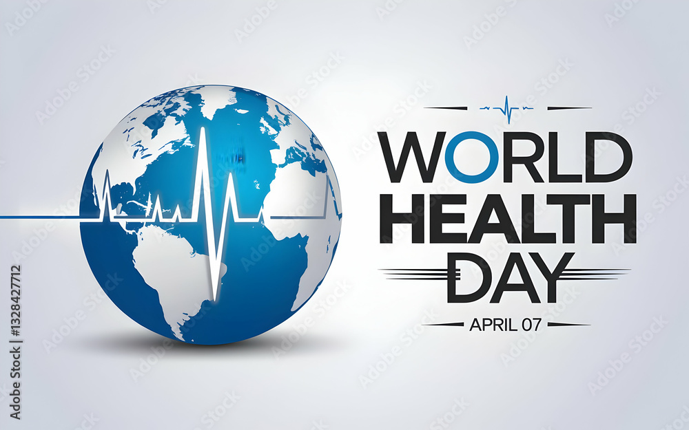 Modern World Health Day Illustration with Earth and Heartbeat Line Modern World Health Day Illustration with Earth and Heartbeat Line
