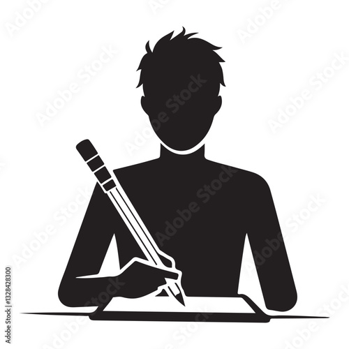 Silhouette illustration of a person drawing on a tablet vector