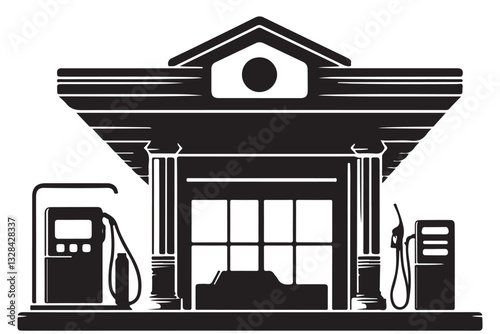 Retro gas station building silhouette illustration vector graphic resource