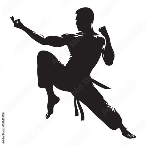 Dynamic Martial Artist Kung Fu Master Silhouette Action Stance Illustration