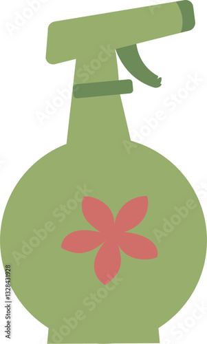 Illustration of Green Spray Bottle with Floral Design