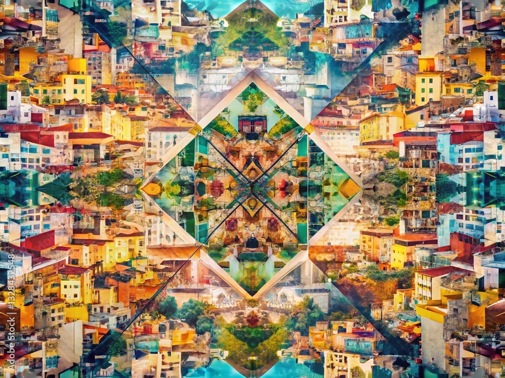 Fototapeta premium Surreal Double Exposure: Abstract Cityscape and Geometric Patterns, Kachel 17 Inspired