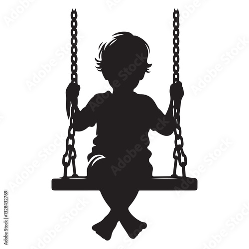 Child on swing silhouette vector art for childhood memories