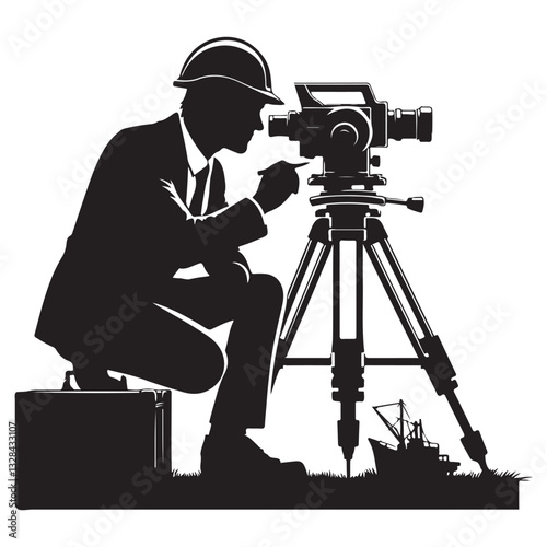 Land Surveyor Silhouette Vector Illustration for Civil Engineering Projects