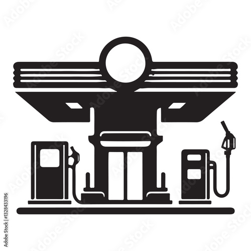 Vintage Gas Station Vector Illustration for Retro Automotive Themes