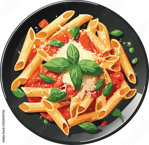 Penne basil Arrabbiata pasta illustration