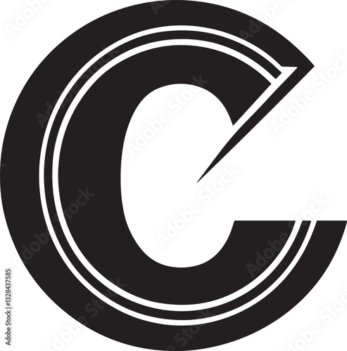 Vector black circle icon with abstract symbol representing copyright or trademark