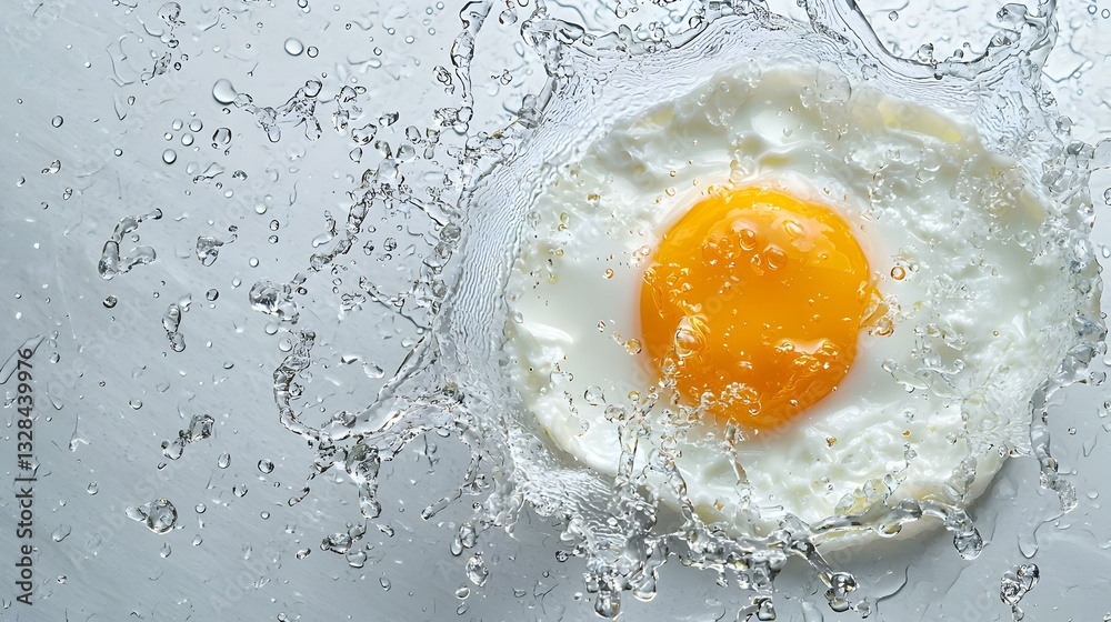 Fried egg with water splash on white background Fried egg with water splash on white background