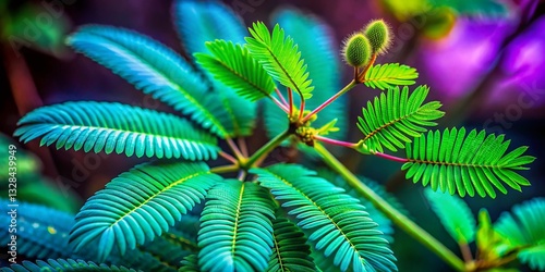 Surreal Macro Photography: Sensitive Plant's Fern-like Leaves Closing photo