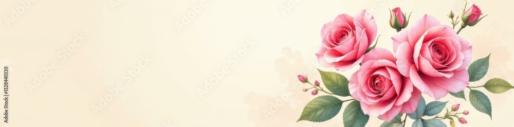 Delicate watercolor roses on a cream background, roses, subtle Delicate watercolor roses on a cream background, roses, subtle