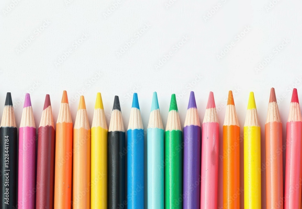 Colorful pencils arranged neatly on a white background. Colorful pencils arranged neatly on a white background.