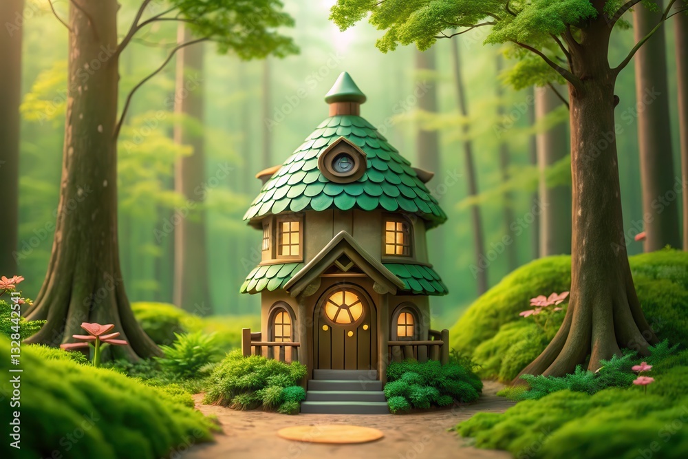 Fototapeta premium Whimsical Treehouse Nestled in a Vibrant Forest With Enchanting Details and Soft Lighting Generative AI