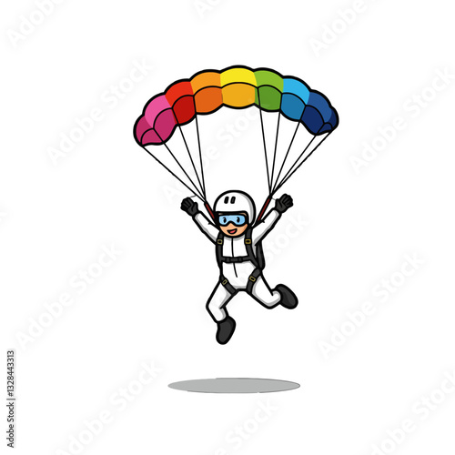 Parachutist with Rainbow Parachute Cartoon Character 2