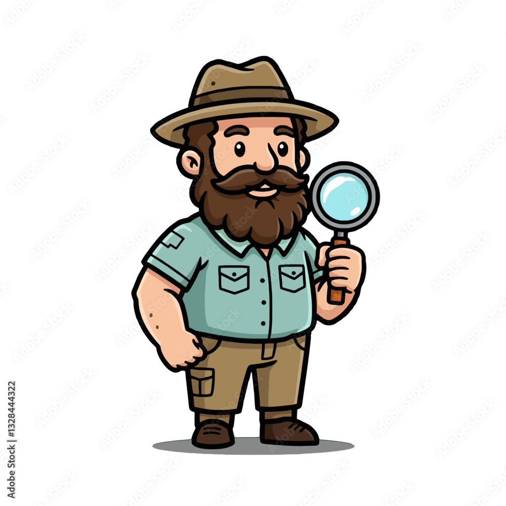 Explorer with Magnifying Glass Cartoon Character Explorer with Magnifying Glass Cartoon Character