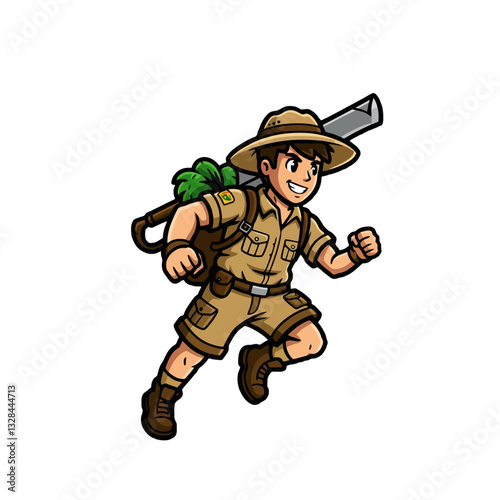 Running Young Explorer Cartoon Character