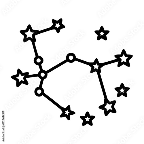Constellation star map with connected celestial bodies line art icon