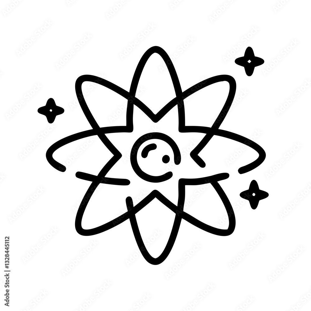 Neutron star with magnetic field and cosmic particles line art icon Neutron star with magnetic field and cosmic particles line art icon