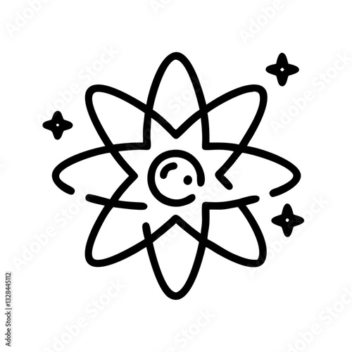 Neutron star with magnetic field and cosmic particles line art icon