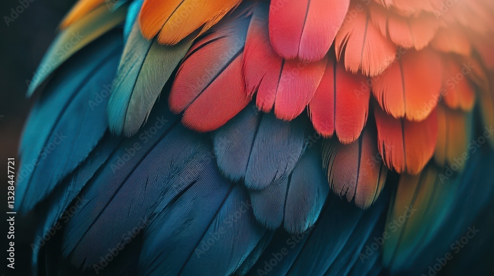 Fototapeta premium Vibrant and Colorful Macaw Feathers Displaying Rich Textures and Patterns in Nature's Palette