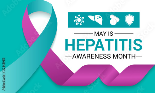 Hepatitis Awareness Month takes place every year in May to bring attention to viral hepatitis and its prevention. Design for web banner, cards, prints. Realistic Ribbon, Stethoscope ,liver icon vector