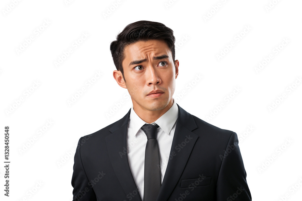 Asian businessman looking away with serious face, isolated on transparent background Asian businessman looking away with serious face, isolated on transparent background