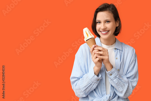 Happy young woman with swee...