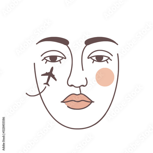 "Surreal Face with Airplane Mark"