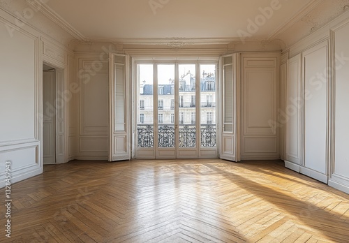 Wallpaper Mural Spacious and Elegant Empty Room with Large Windows Showcasing Beautiful Parisian Architecture in Bright Natural Light Torontodigital.ca