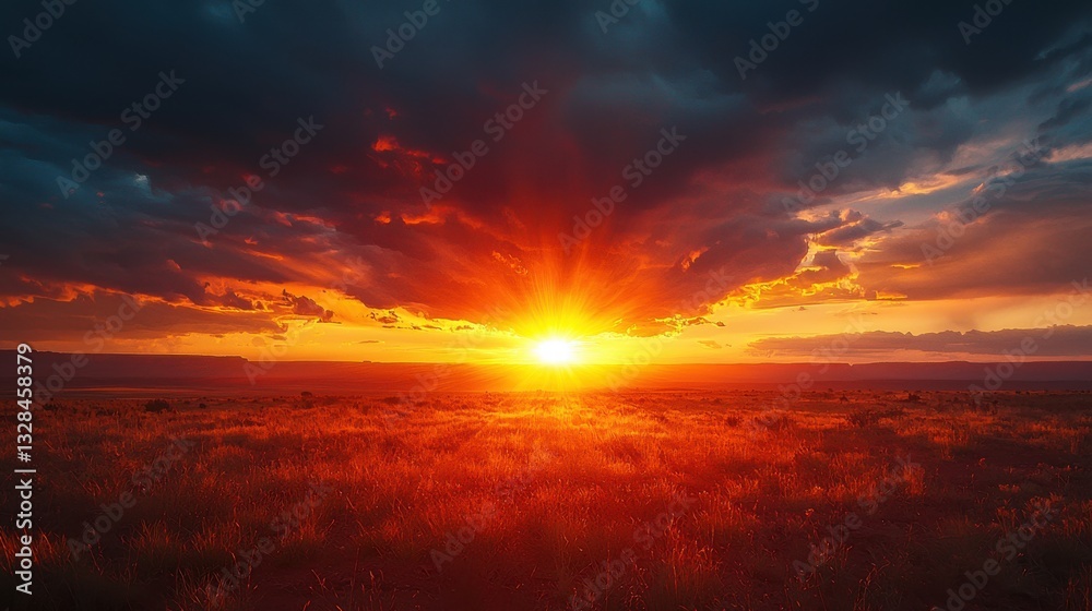 Fototapeta premium Breathtaking Sunset Over Lush Landscape with Dramatic Clouds and Vibrant Colors in Nature's Splendor