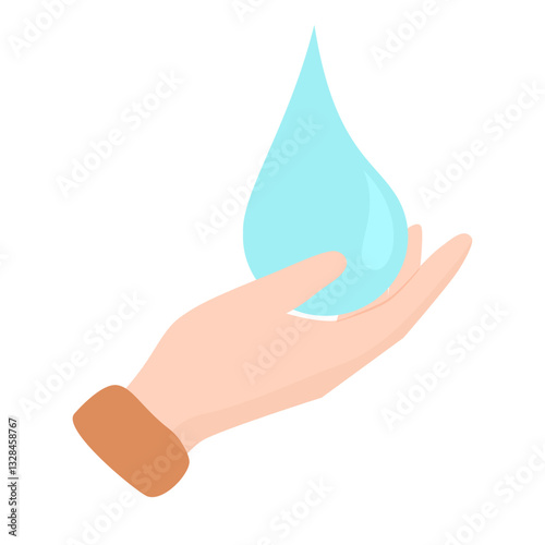 Hand Holding Water Drop, World Water Day Illustration