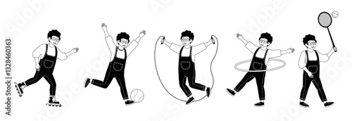 Child engaging in various playful activities in a lively and creative setting