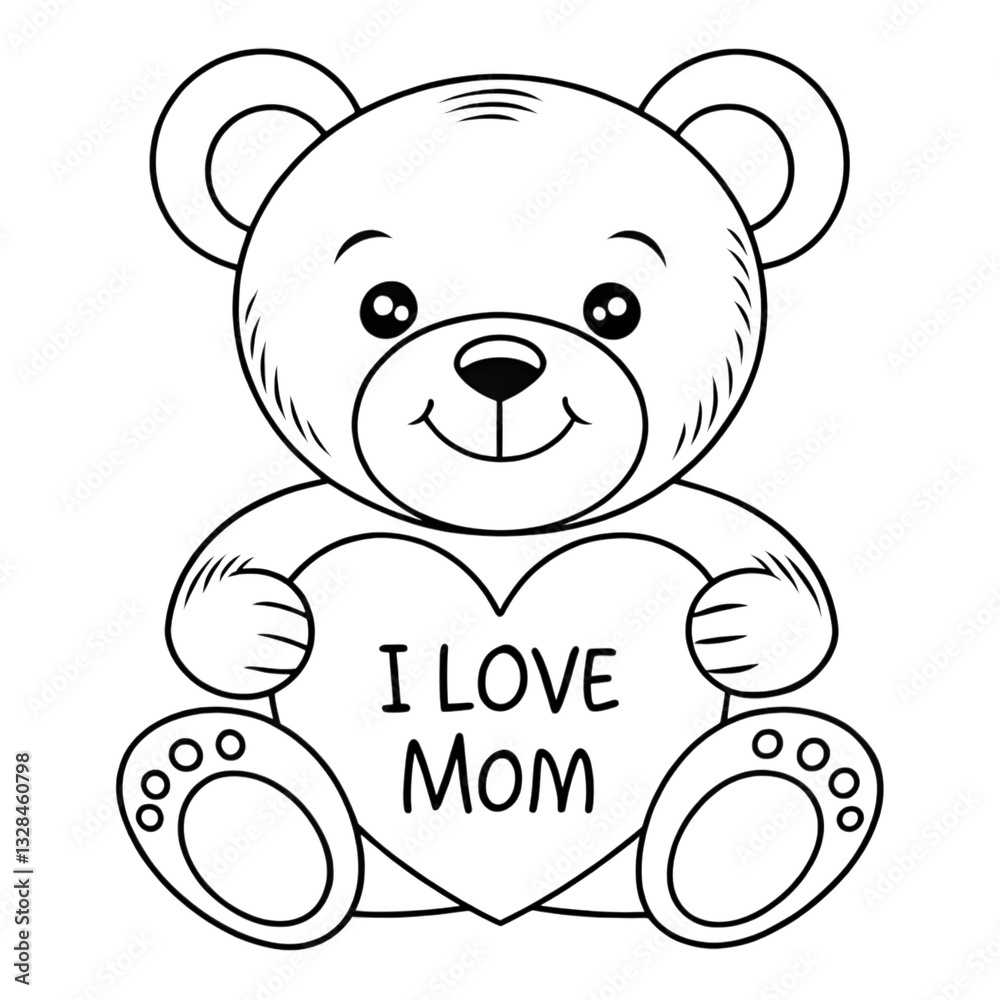 Fototapeta premium Bear Hug for Mom: An adorable teddy bear, holding a heart-shaped sign with 