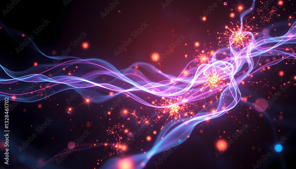 Abstract Flowing Nebula with Glowing Sparks and Cosmic Dust