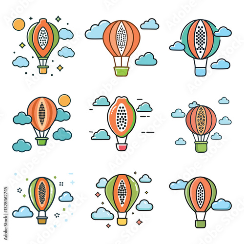 Colorful Papaya Hot Air Balloons Floating in the Sky