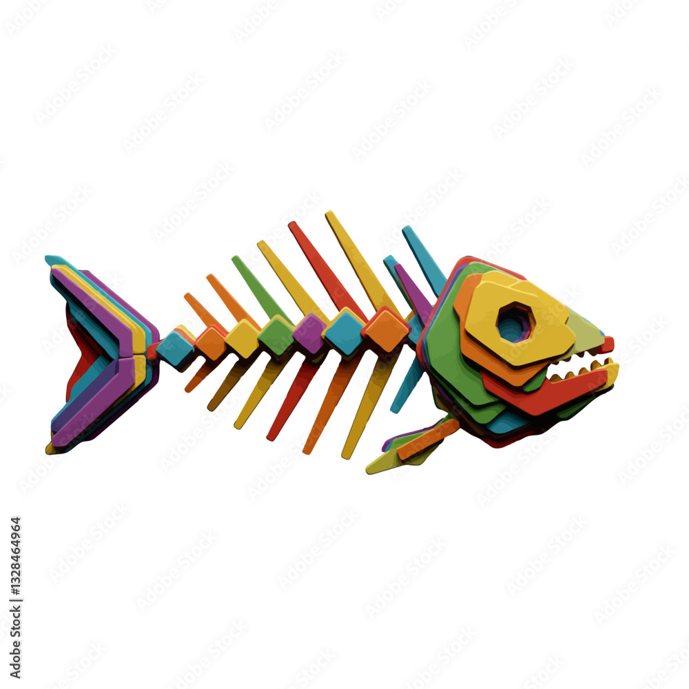 Obraz premium Colorful Geometric Fish Skeleton
