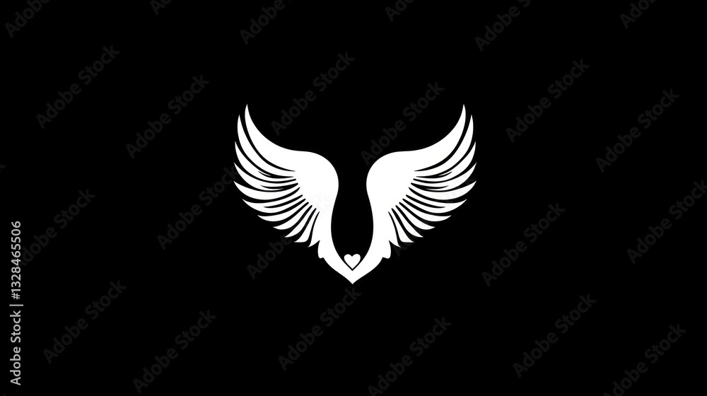 Fototapeta premium White wings symbol, dark background, design element